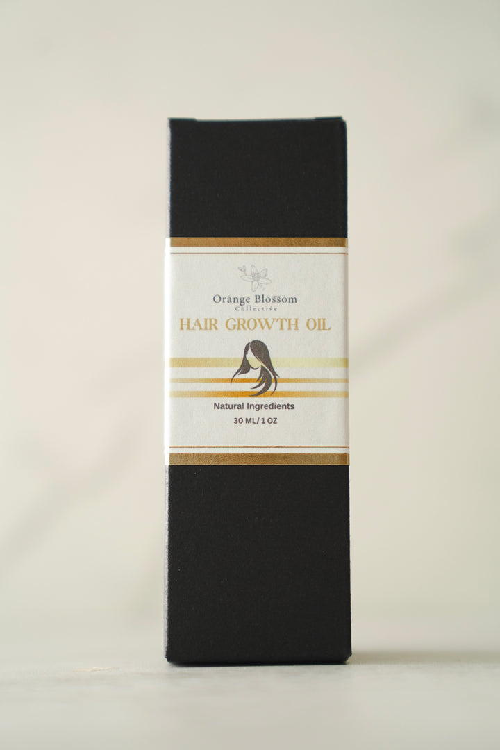 Orange Blossom Collective Hair Growth Oil box, front label with product details