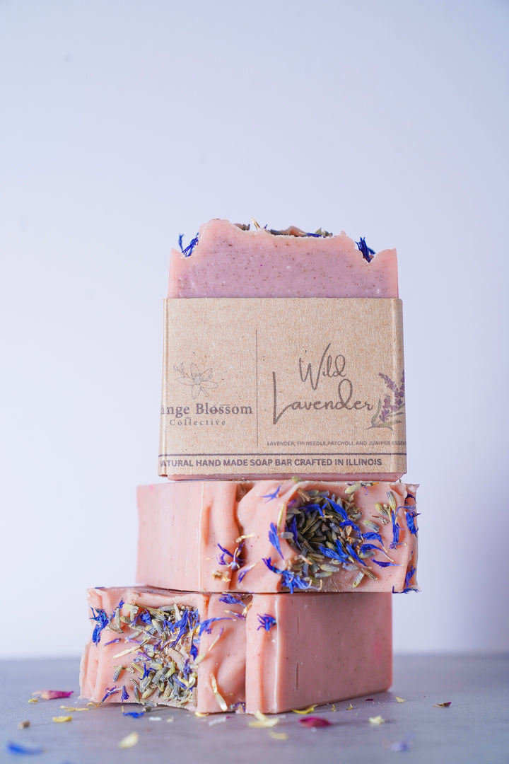 Wild Lavender handmade soap bar dried botanicals lavender cornflower scattered natural OBC Illinois