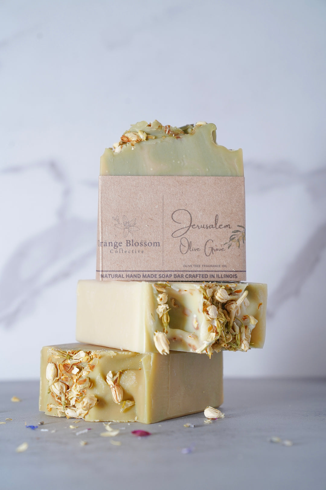 Jerusalem Olive Grove handmade soap bar angle view olive oil shea butter coconut oil natural OBC Illinois