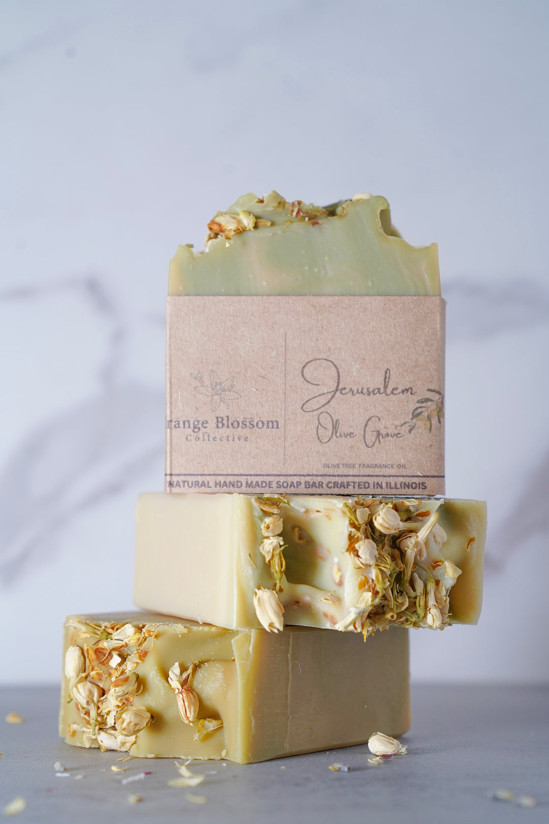 Jerusalem Olive Grove handmade soap bar stacked olive oil green French clay oats natural handmade Illinois Orange Blossom Collective