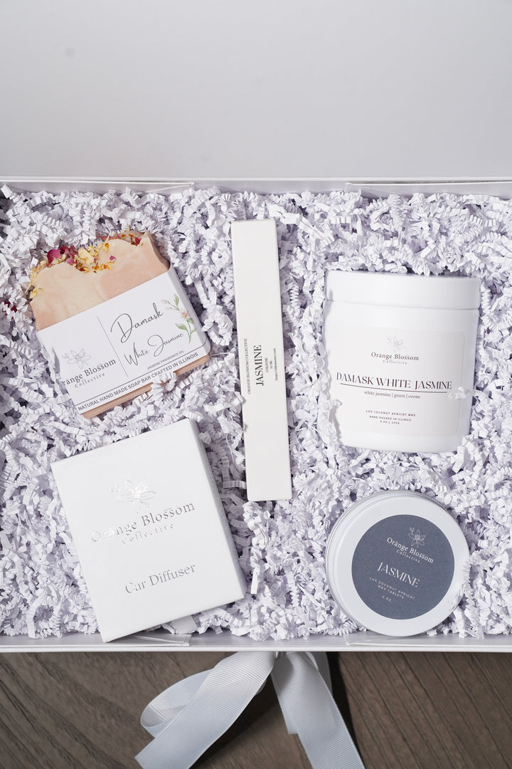 Damask Jasmine Luxe Box jasmine cologne 10ml Damask White Jasmine candle wax melt white gift box OBC Illinois