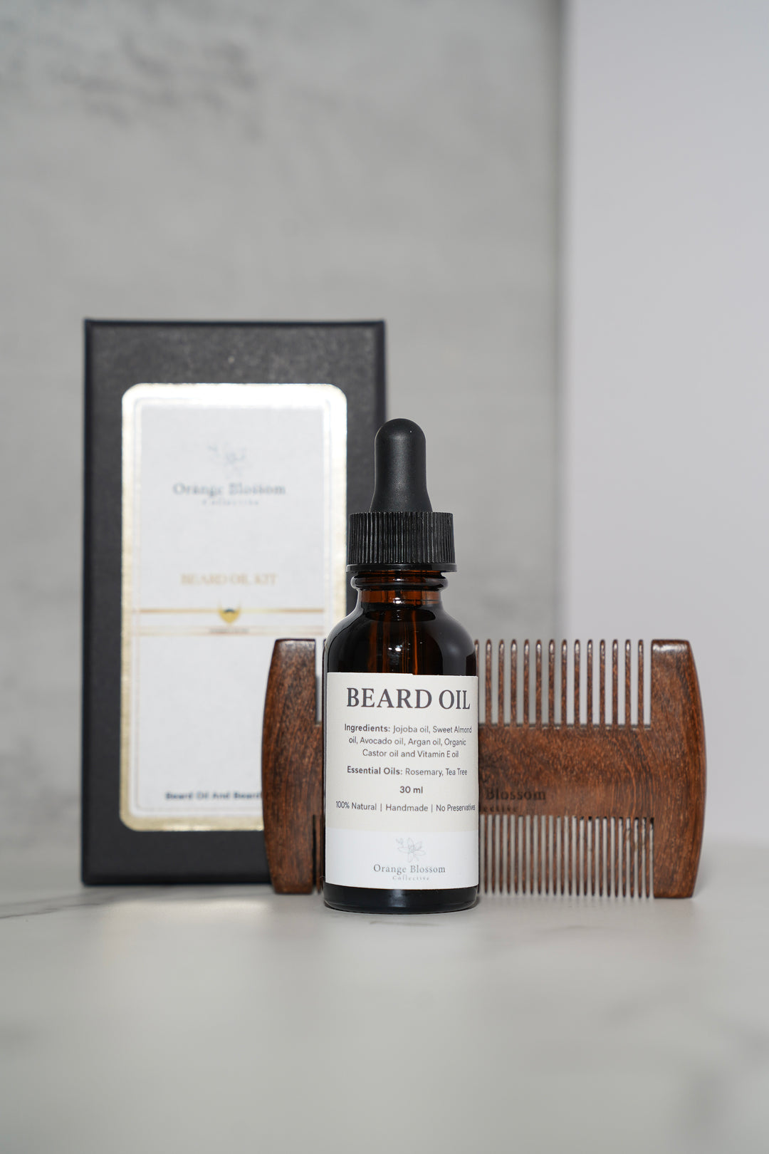 OBC Beard Oil Kit 30ml amber dropper bottle wooden comb natural jojoba argan castor vitamin E handmade Illinois with gift box
